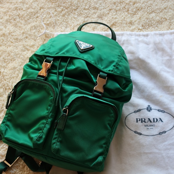 Prada Enameled Metal Triangle Green Backpack - Picture 1 of 11